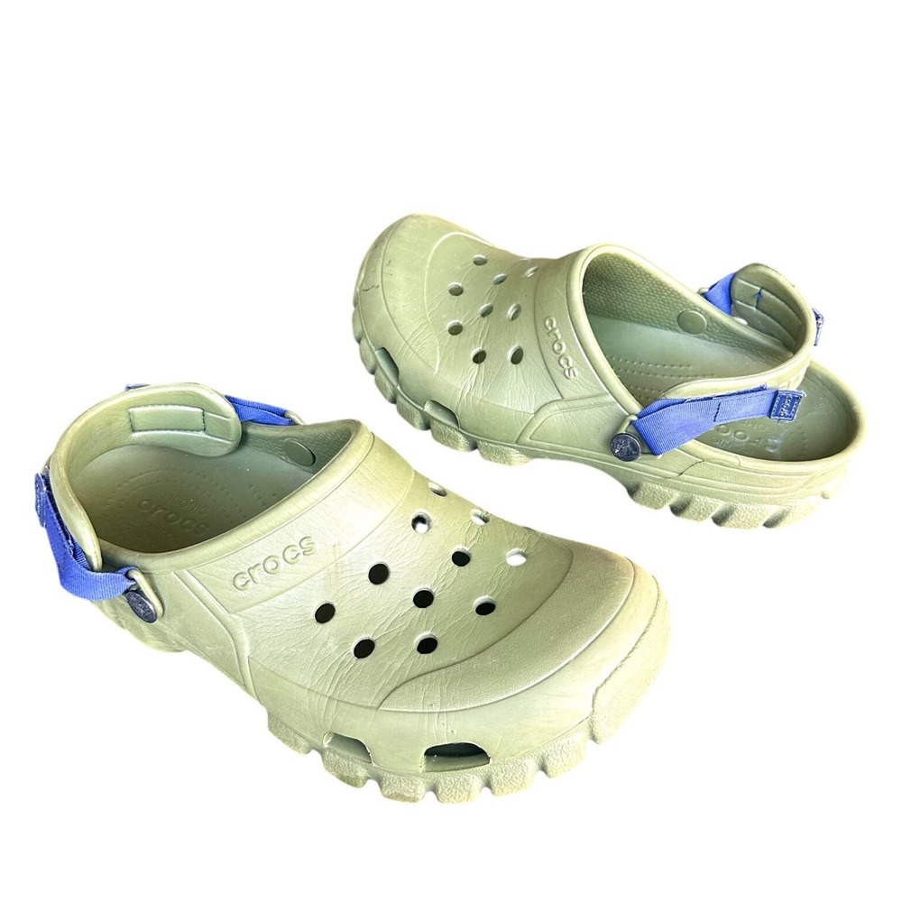 Crocs Offroad Adult Sport Clogs Unisex Size M9 W11 Army Green Blue Strap Sandals - Picture 1 of 15